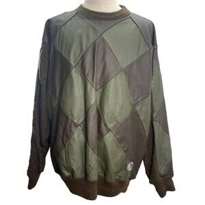 Vintage 80s Men's XL Patchwork Knit Sweater Blue Green Trutus Biancarra